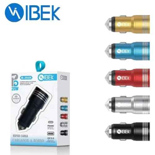 Cargador Auto IBEK 20W Power Delivery Tipo C + USB