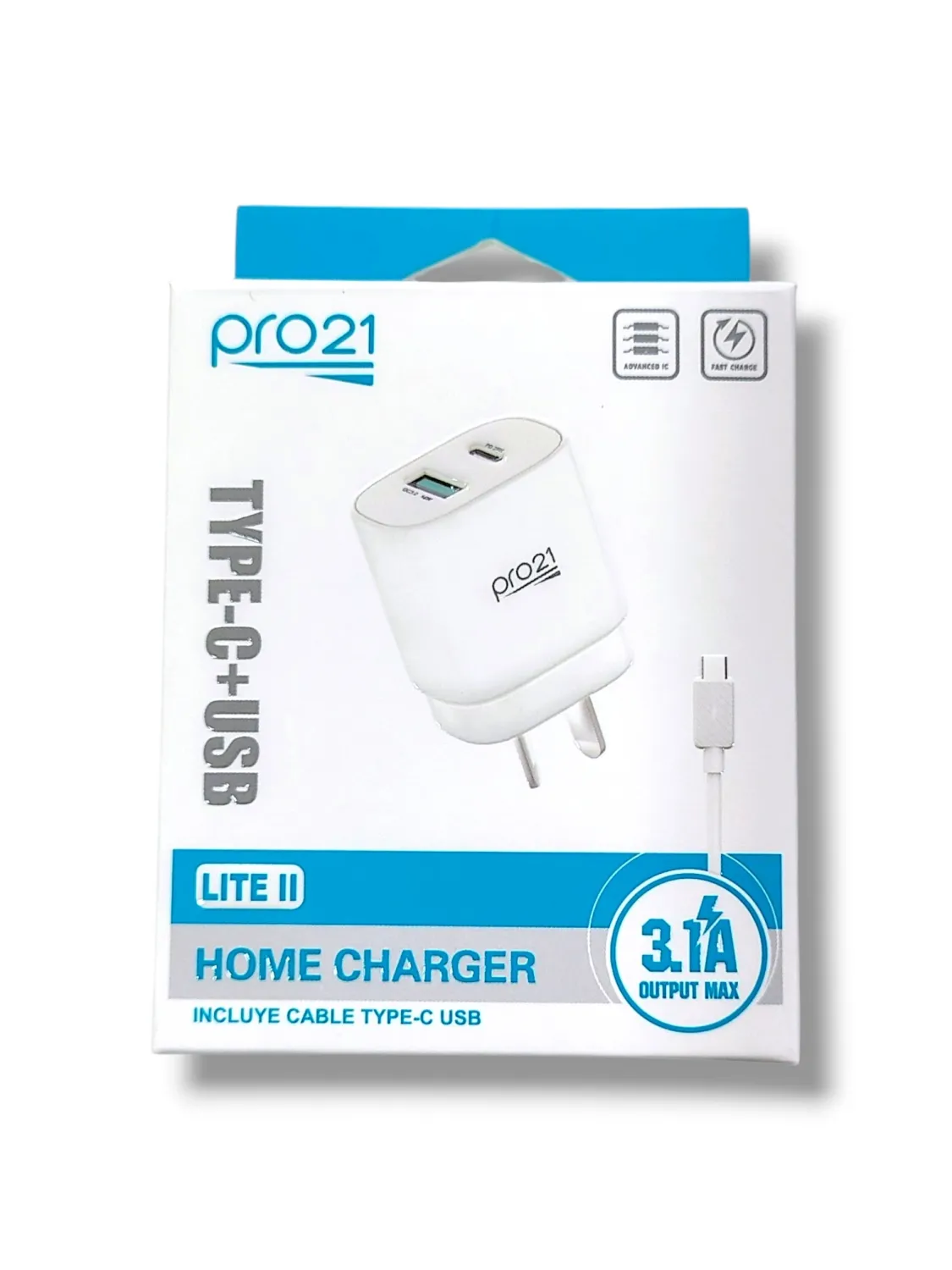 Cargador PRO21 3.1A Tipo C + USB con Cable