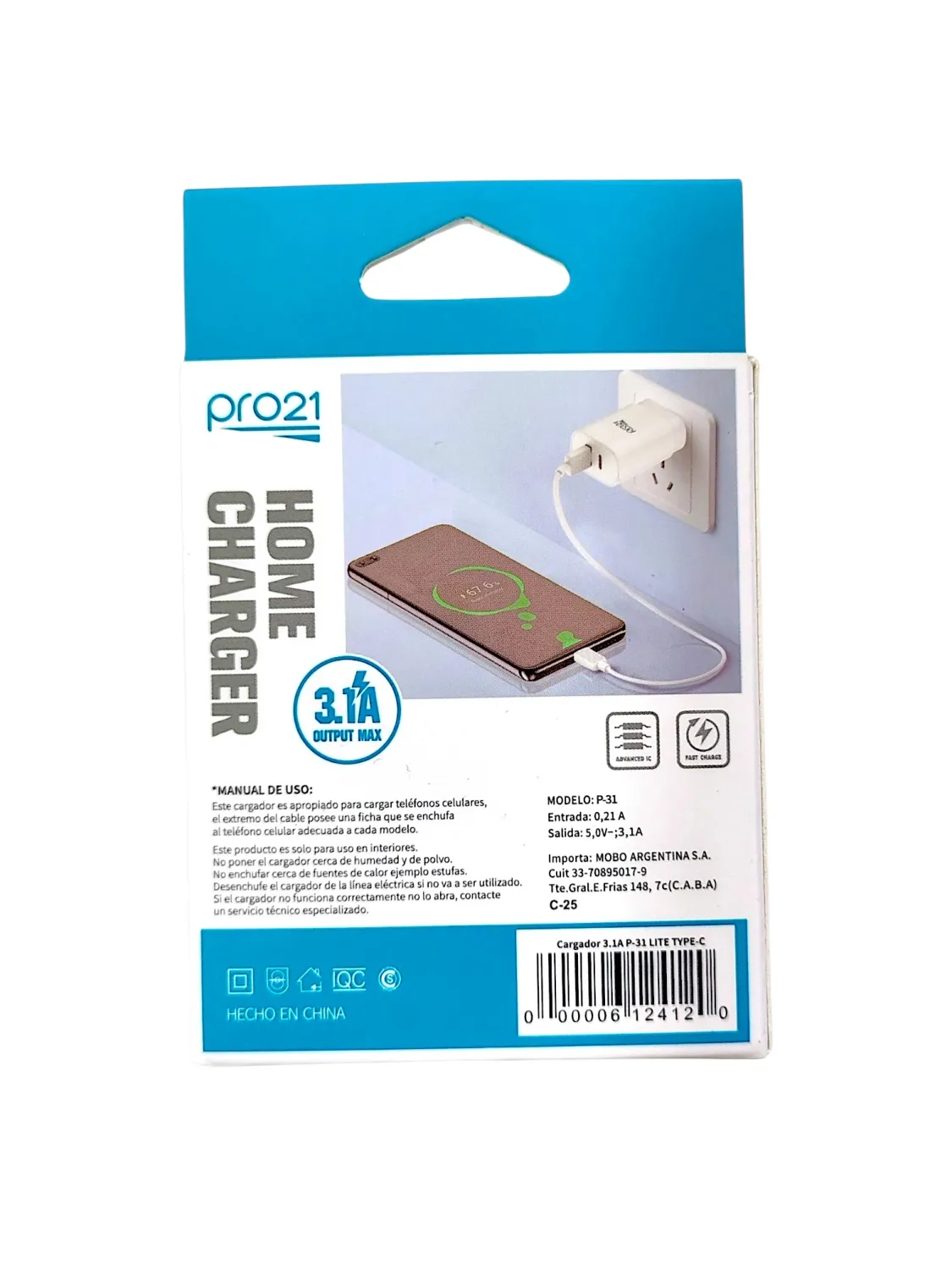 Cargador PRO21 3.1A Tipo C + USB con Cable