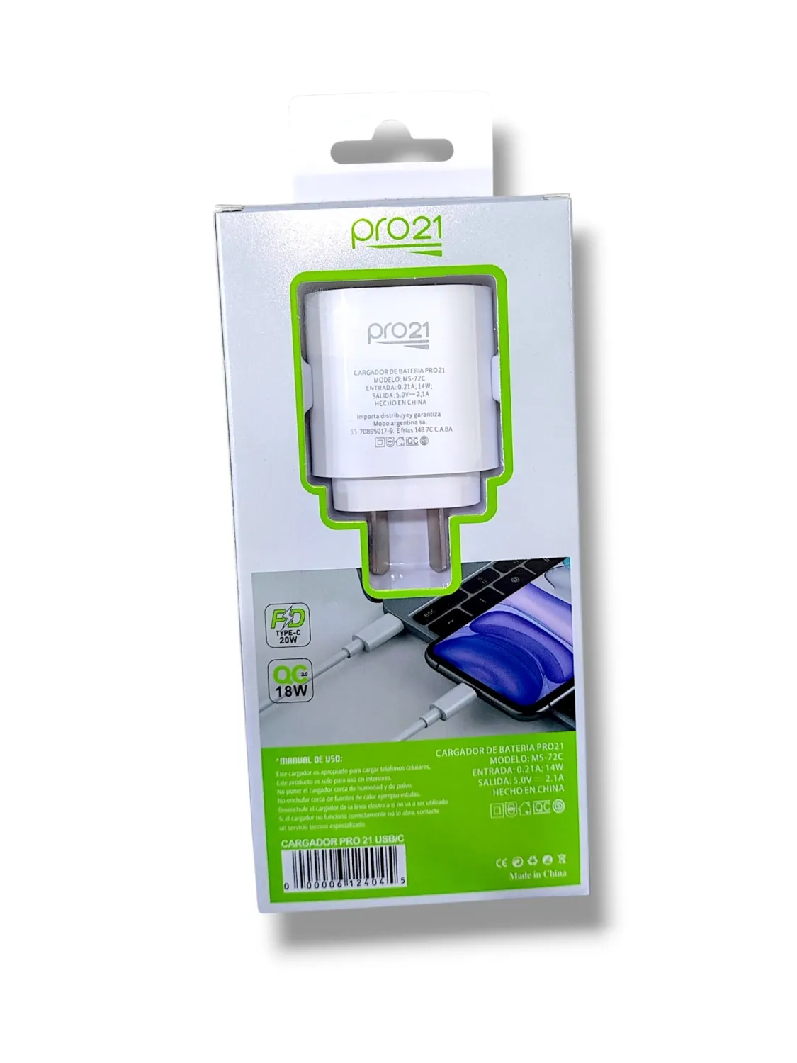 Cargador PRO 21 POWER 18W USB/C con Cable LIGHTNING