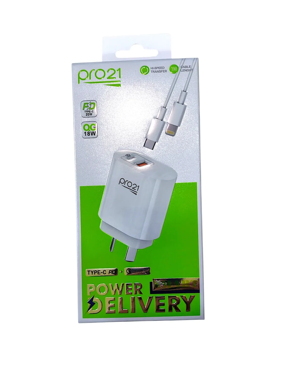 Cargador PRO 21 POWER 18W USB/C con Cable LIGHTNING
