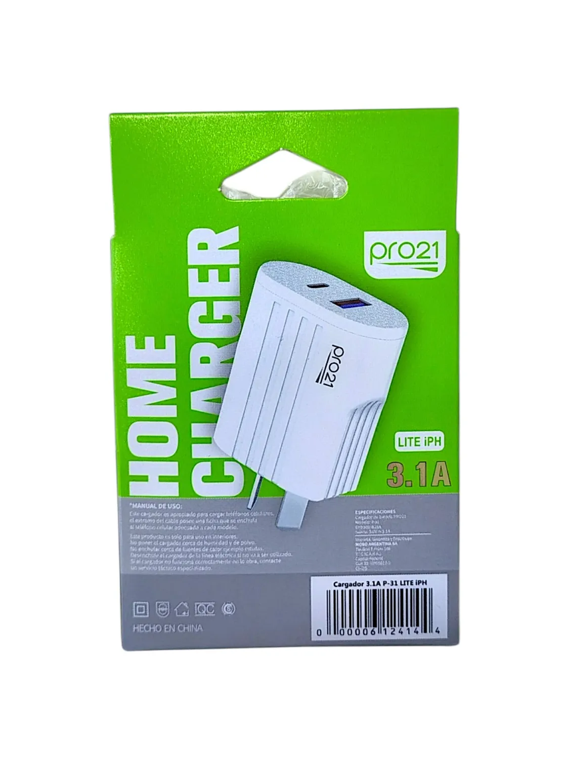 Cargador PRO 21 LITE IPH 3.1 A Home Charger