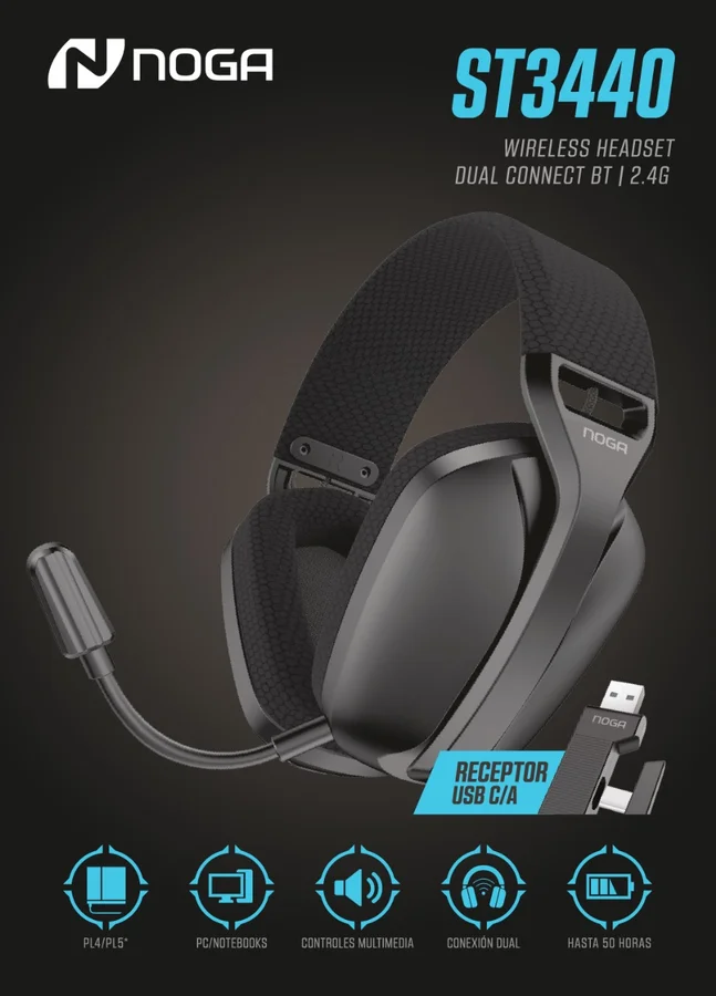 Auricular Gamer St3440 C/mic 3d Sound Profesional - BT + 2,4g + 3,5 - Receptor USB - USB C