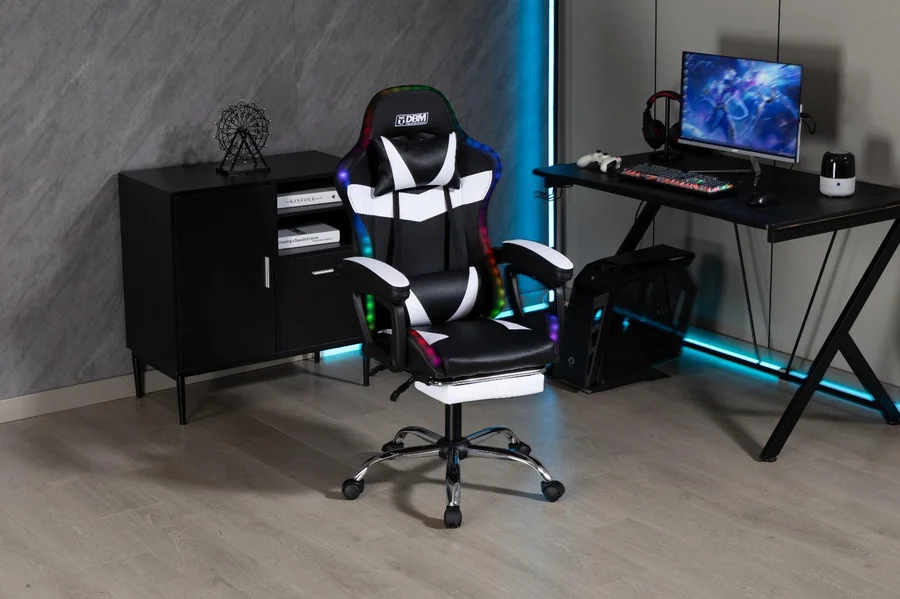 Silla Gamer RGB Con Apoya Pies Blanca